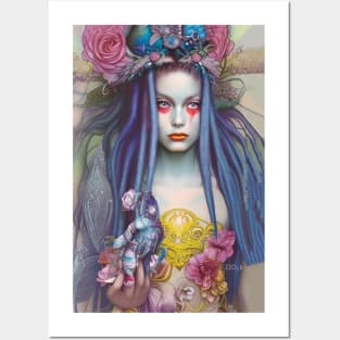 Blue Haired Voodoo Goddess Hippie Girl Posters and Art